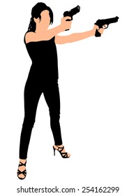 Girl with two handguns, vector 