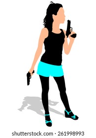 girl with two handguns, vector