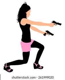 girl with two handguns, vector