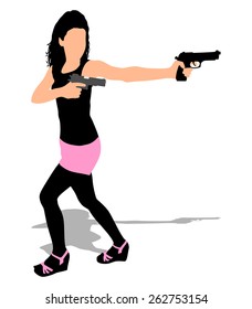 girl with two handguns, vector