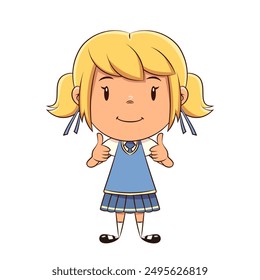 Girl two thumbs up, student, child, school uniform