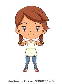 Girl two thumbs up, vector illustration