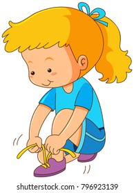 Girl tying shoelaces on white background illustration svg
