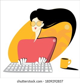 
girl typing on the computer