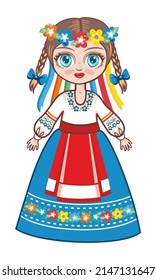 Girl in Ukrainian traditional costumes. Girl from Ukraine blue and yellow 