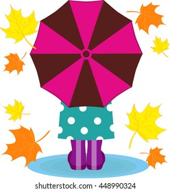 The girl with an umbrella . Autumn background. Fall illustration.
