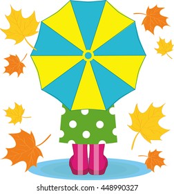 The girl with an umbrella . Autumn background. Fall illustration.