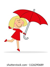 girl with an umbrella, cartoon vector