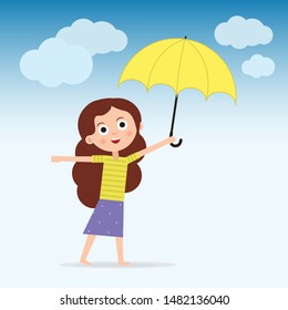 Girl with an umbrella.  Cartoon vector illustration