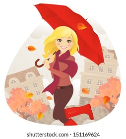 Girl with umbrella in fall