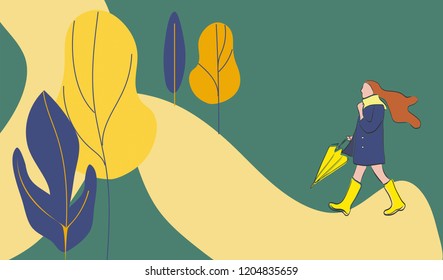 Girl with umbrella in fall.  Autumn