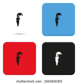 Girl with umbrella flat vector icon.