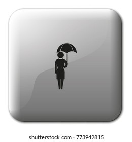 Girl with umbrella flat vector icon.