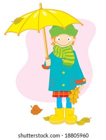 Girl with umbrella and leaves