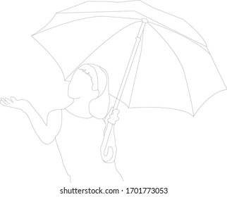 girl umbrella line art vector