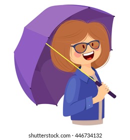 girl with an umbrella , portrait, smile , vector