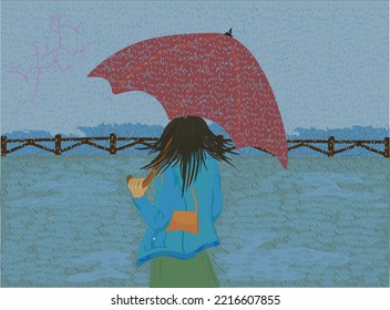 girl with umbrella in rainy weather,girl with red umbrella,rainy weather and girl with umbrella,rainy weather,red umbrella