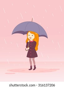 Cute Girl Rain Umbrella Vector Illustration Stock Vector (Royalty Free ...