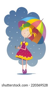 Girl with umbrella. Vector illustration.