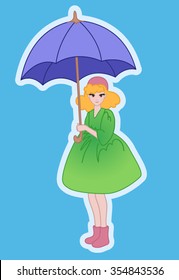 Girl with umbrella. Vector illustration for cards, posters, invitations