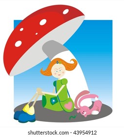 The girl under a mushroom