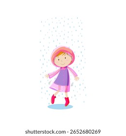 Girl under snow vector set illustration