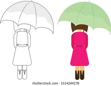 girl under an umbrella and contour silhouette