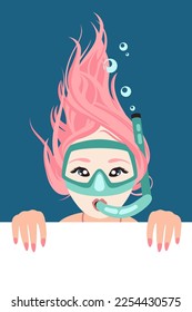 Girl in an underwater mask is snorkeling. Vector illustration