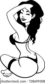 Girl in underwear sticker, black outline