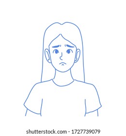 Girl is unhappy with her face skin character design of vector. Doodle illustration style.