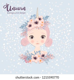 Girl unicorn card/ background in vector