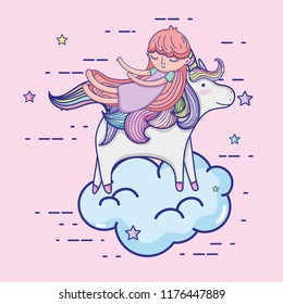 Girl with unicorn cute cartoon