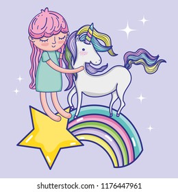 Girl with unicorn cute cartoon