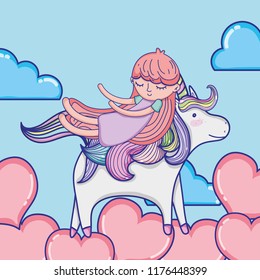 Girl with unicorn cute cartoon