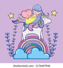 Girl and unicorn cute cartoons