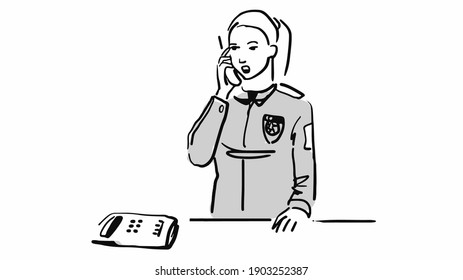 girl in uniform answers the phone