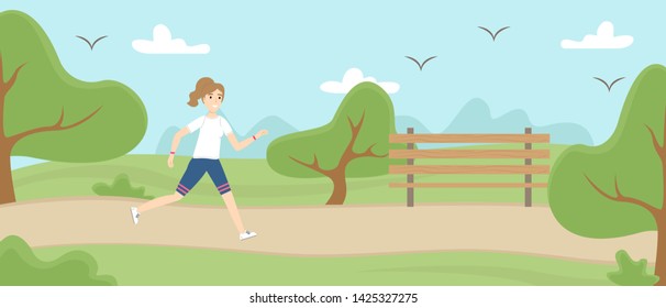 Girl in uniform running in the Park. Morning jog. Healthy lifestyle.