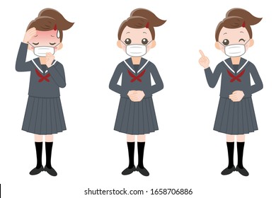 Girl In Uniform Is Wearing A Mask