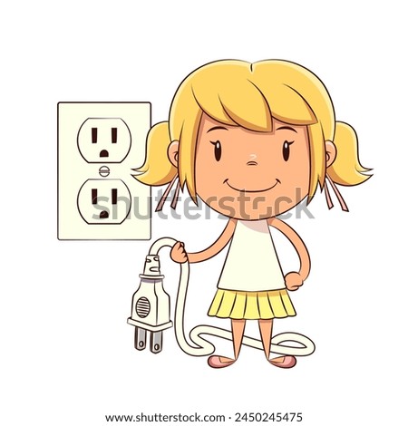 Girl unplugging electric plug, save, energy, concept, design
