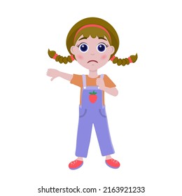 A girl upset with pigtails. Gesture bad. Don't like it