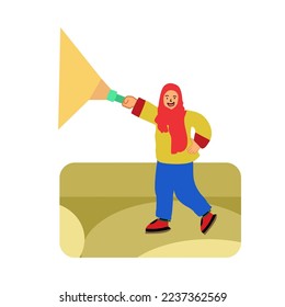 girl use a flashlight in flat design