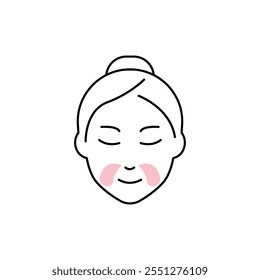 Girl Use Gel Patch Line Icon. Eye Patches for Beauty and Skin Care. Face Anti Aging Procedure Icon. Cosmetic Collagen Eye Patches Against Facial