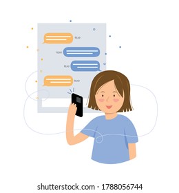 A girl use mobile send message to friends.