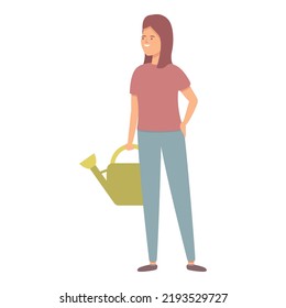Girl use watering can icon cartoon vector. Tree garden. Nature plant