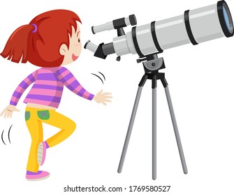 Girl using binoculars isolated on white background illustration