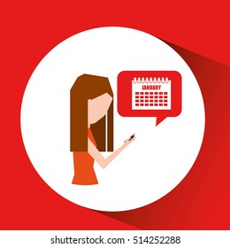 girl using calendar smartphone vector illustration eps 10