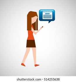 girl using calendar smartphone vector illustration eps 10