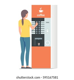Girl Using Coffee Vending Machine Vector Stock Vector Royalty Free Shutterstock