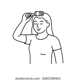 Chica usando el ícono de la línea del Vector de los rulos en un fondo blanco.
Icono de línea de Vector sobre un fondo blanco