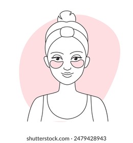 Girl using eye patches in makeup removing procedure line icon vector illustration